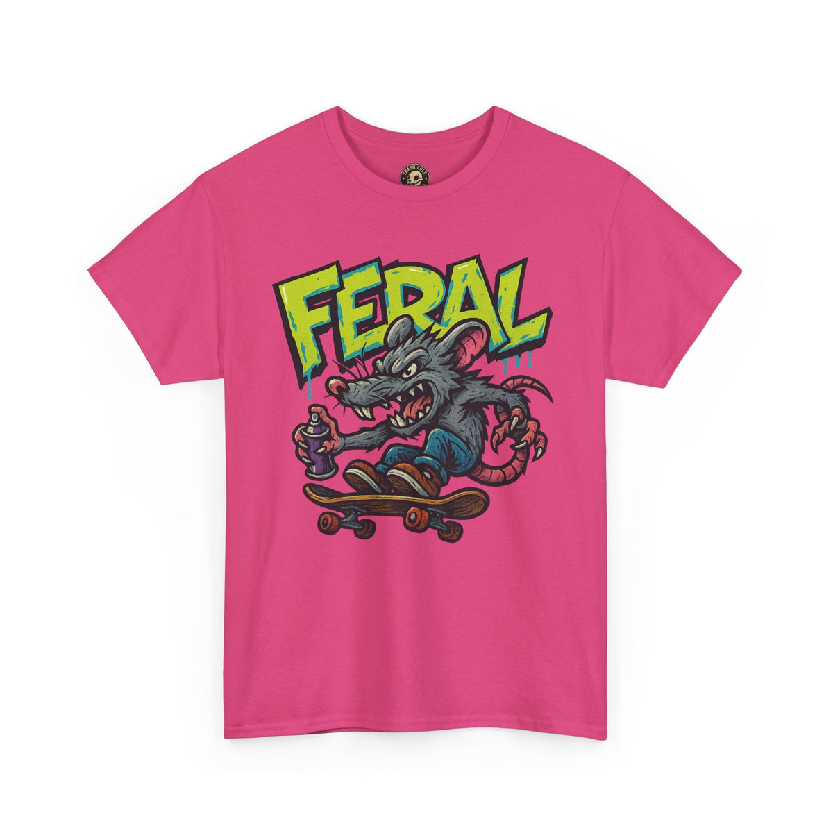 FERAL Graffiti Rat Skate Tee – Street Art Spray Can Mouse on Skateboard | Gildan 5000 Heavy Cotton Shirt