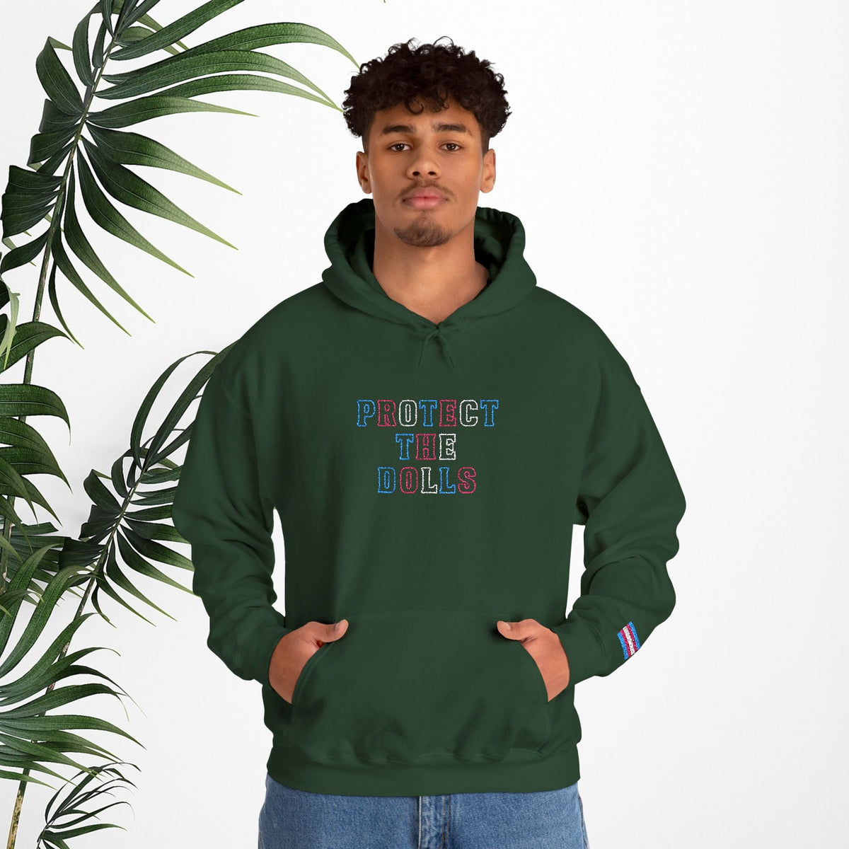 Bespattered Facade Protect the Dolls LGBTQ+ Pride Trans Support Embroidered Unisex Heavy Blend™ Hooded Sweatshirt
