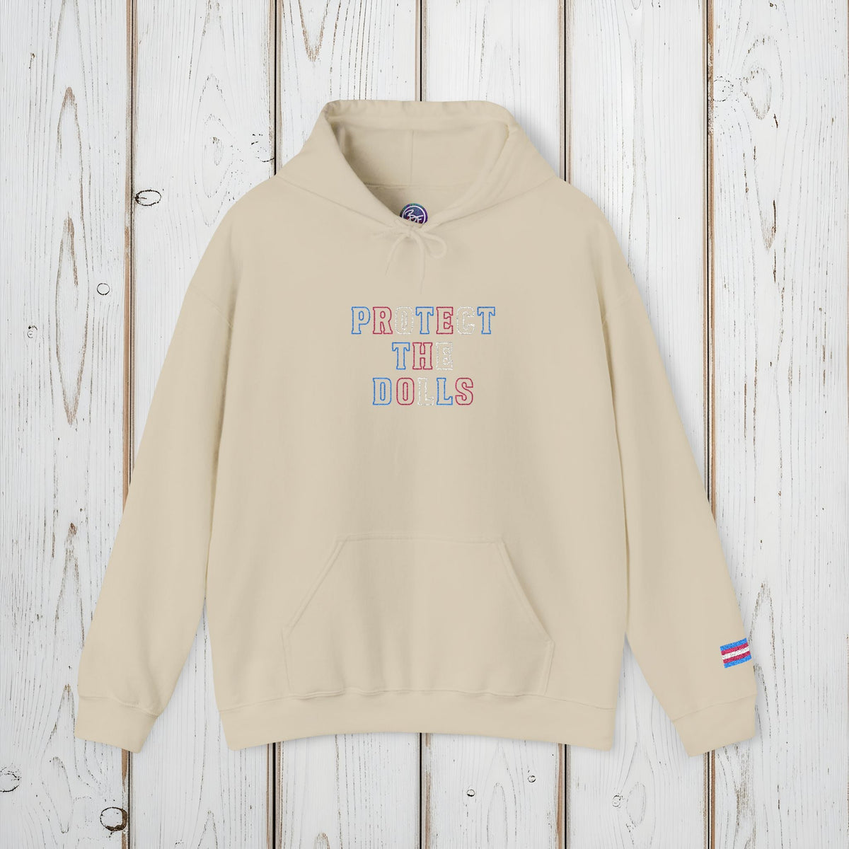 Bespattered Facade Protect the Dolls LGBTQ+ Pride Trans Support Embroidered Unisex Heavy Blend™ Hooded Sweatshirt