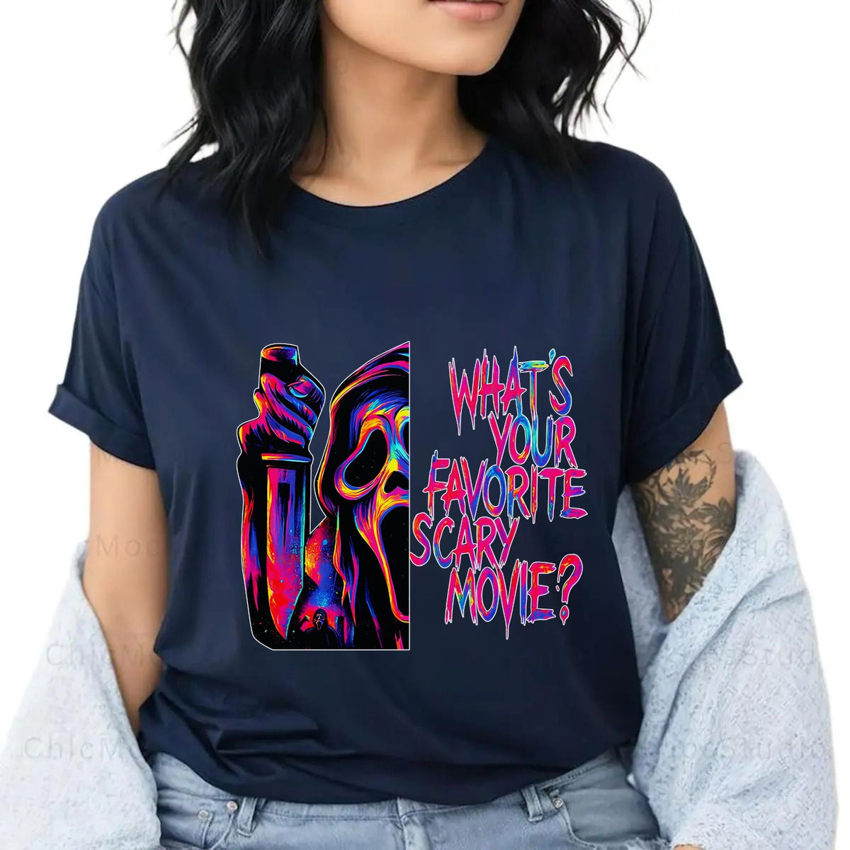 Ghostface T-Shirt - 'What’s Your Favorite Scary Movie?’ Halloween Horror Tee, Scream Movie Fan Apparel