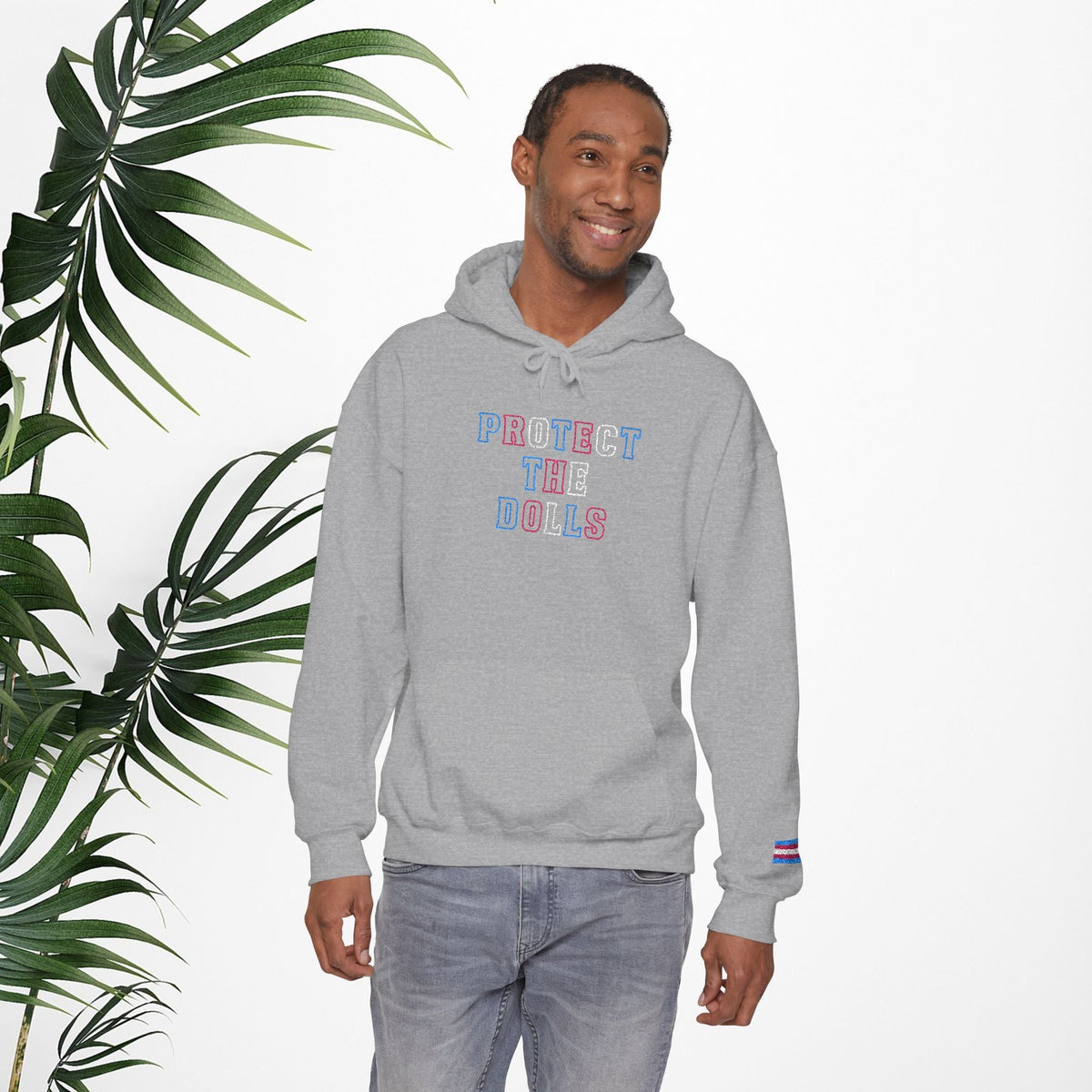 Bespattered Facade Protect the Dolls LGBTQ+ Pride Trans Support Embroidered Unisex Heavy Blend™ Hooded Sweatshirt