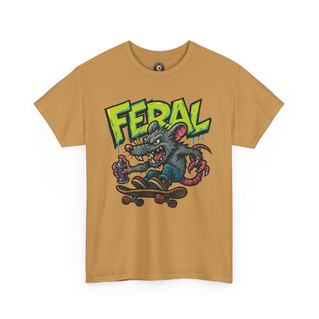 FERAL Graffiti Rat Skate Tee – Street Art Spray Can Mouse on Skateboard | Gildan 5000 Heavy Cotton Shirt