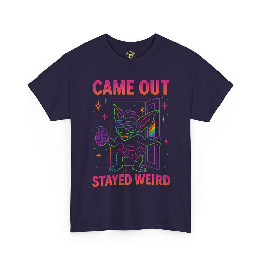 Came Out, Stayed Weird – Neon Gremlin Pride T-Shirt | Gildan Unisex Heavy Cotton Tee | LGBTQ+ Graphic Shirt