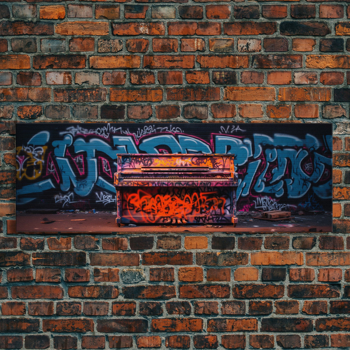 Graffiti Covered Piano Extra Large Wall Art, Street Art Canvas Art Print, Living Room Wall Art, Game Room Decor, Colorful Gift for Teenagers