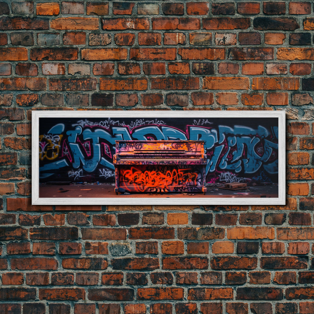 Graffiti Covered Piano Extra Large Wall Art, Street Art Canvas Art Print, Living Room Wall Art, Game Room Decor, Colorful Gift for Teenagers