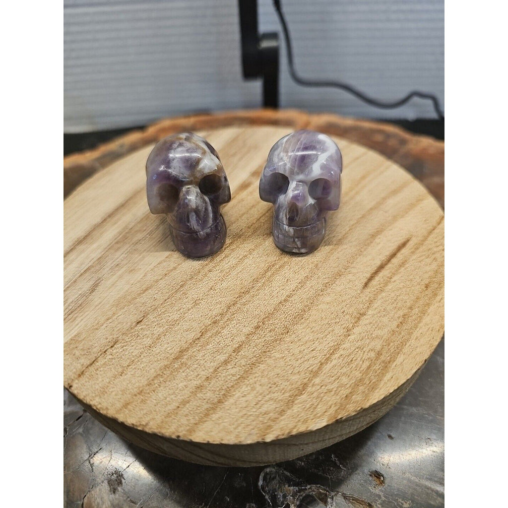 Dream Amethyst Crystal Skull Pair — Purple-White Banding, 93g