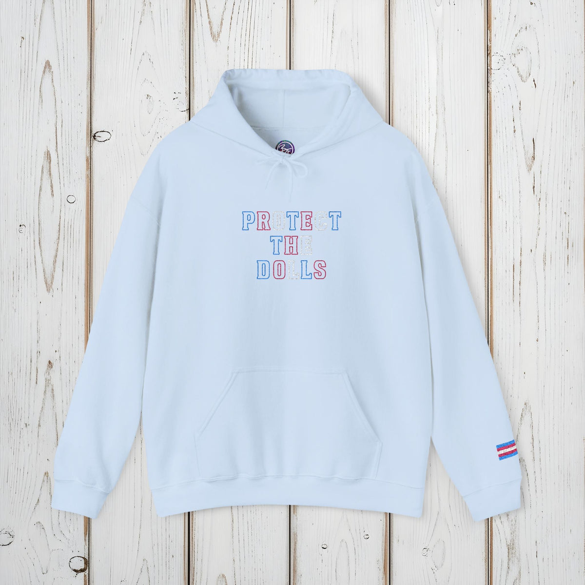 Bespattered Facade Protect the Dolls LGBTQ+ Pride Trans Support Embroidered Unisex Heavy Blend™ Hooded Sweatshirt