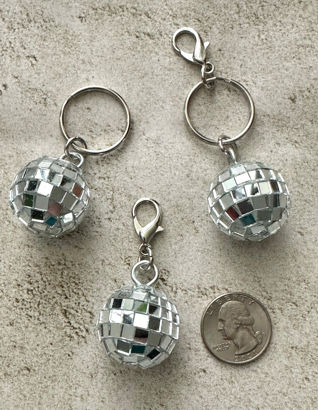 Retro Disco Ball Zipper Pull Bag Charm Keychain