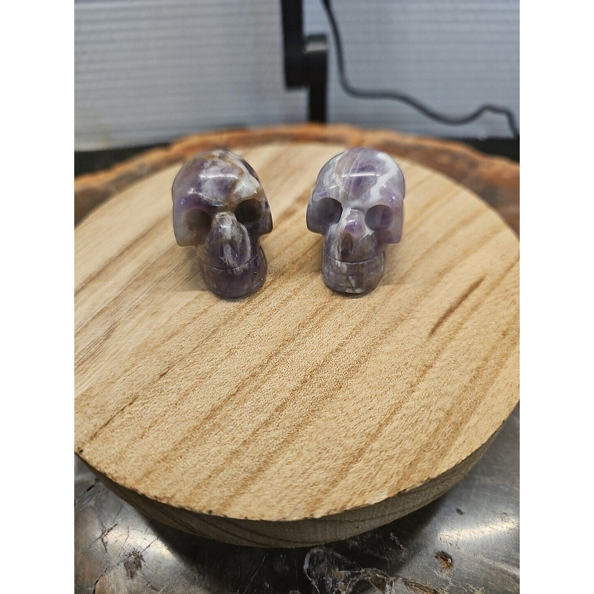 Dream Amethyst Crystal Skull Pair — Purple-White Banding, 93g