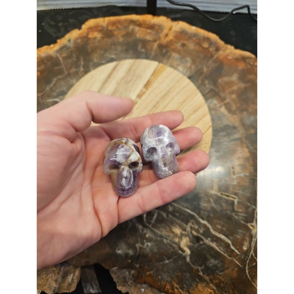 Dream Amethyst Crystal Skull Pair — Purple-White Banding, 93g