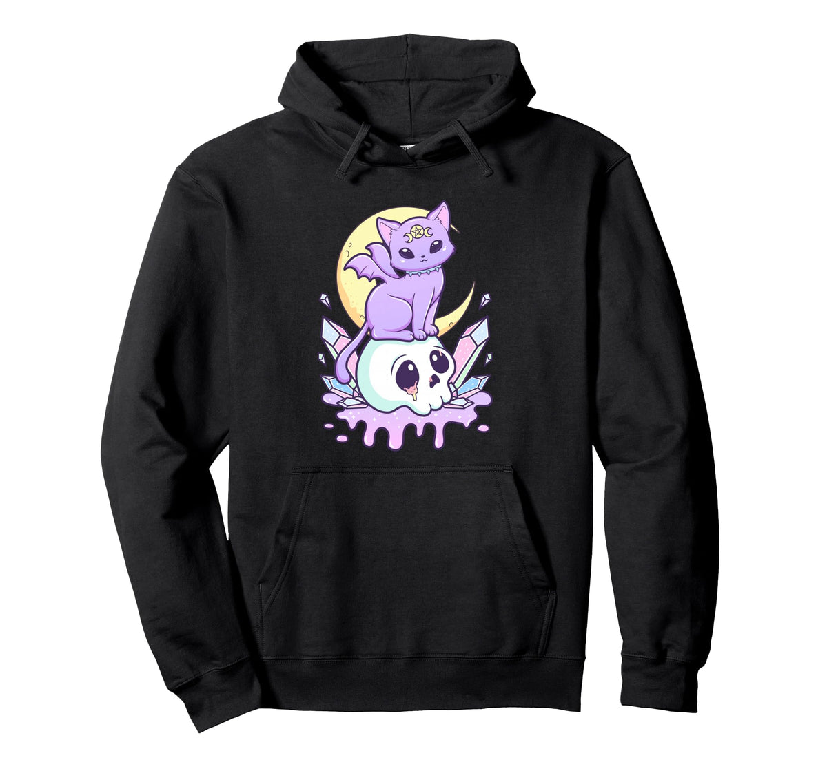 Kawaii Pastel Goth Scary Witchy Cat Hoodie - Minimalist Print Men Women