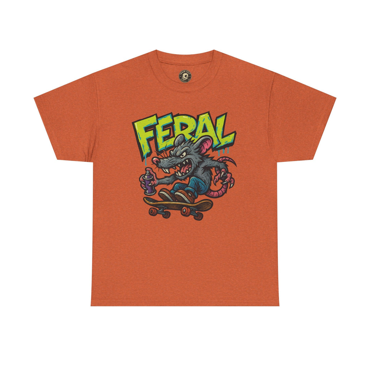 FERAL Graffiti Rat Skate Tee – Street Art Spray Can Mouse on Skateboard | Gildan 5000 Heavy Cotton Shirt
