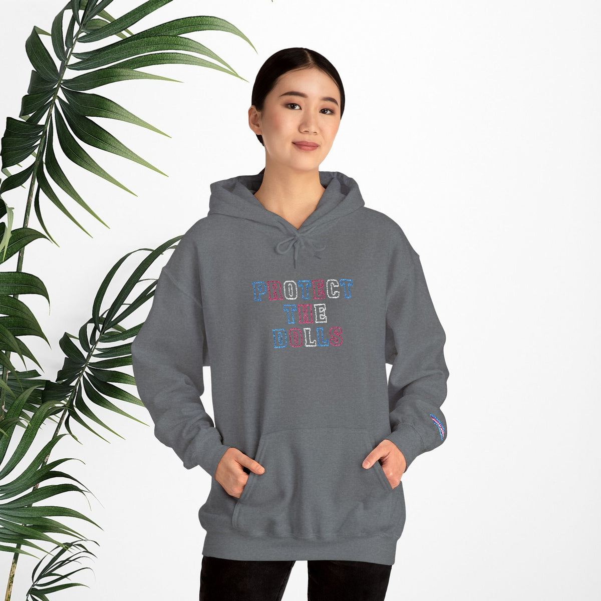 Bespattered Facade Protect the Dolls LGBTQ+ Pride Trans Support Embroidered Unisex Heavy Blend™ Hooded Sweatshirt