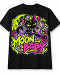 Moon Baby – Neon Goth Cat Unisex Tee on black T-shirt design mockup