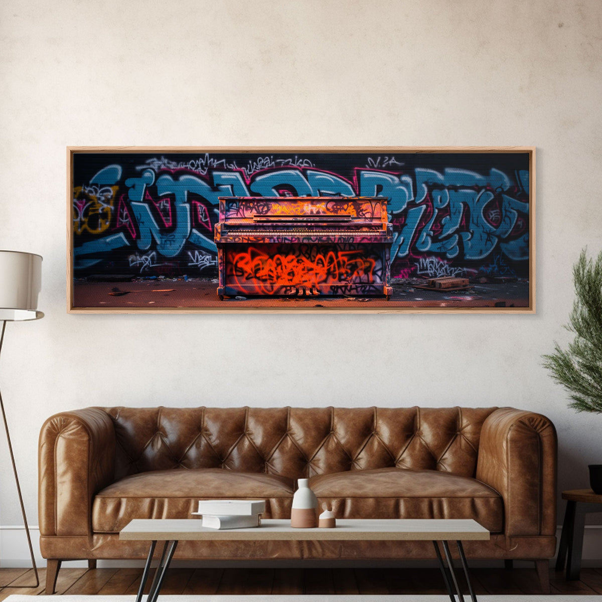 Graffiti Covered Piano Extra Large Wall Art, Street Art Canvas Art Print, Living Room Wall Art, Game Room Decor, Colorful Gift for Teenagers