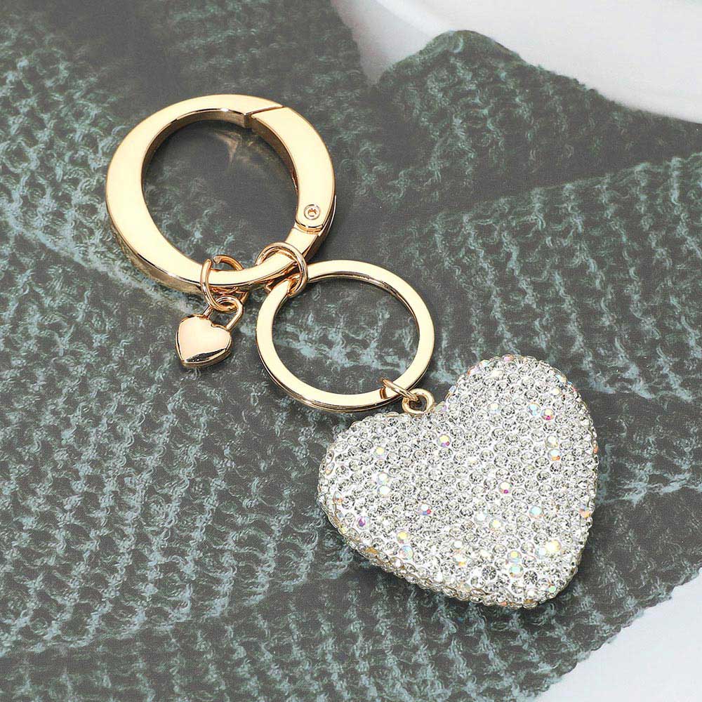 Rhinestone Pave Heart Keychain Bag Charm