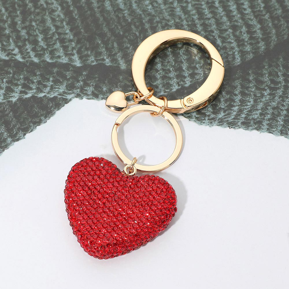 Rhinestone Pave Heart Keychain Bag Charm