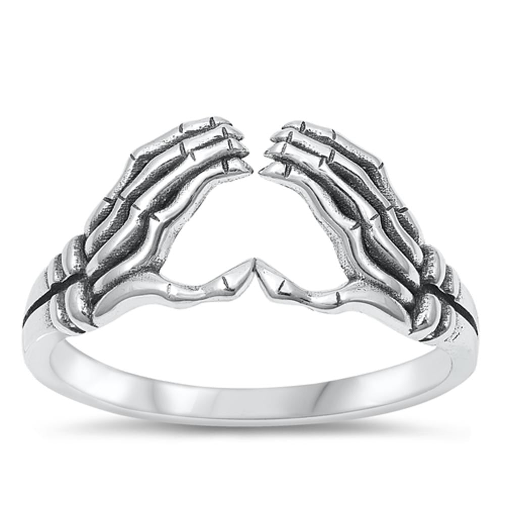 Skeleton Hands Heart Goth Ring – Sterling Silver
