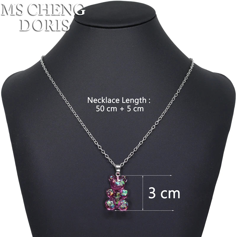 33 Styles Cute Resin Gummy Bear Chain Necklaces | Candy Color Pendant Jewelry for Women