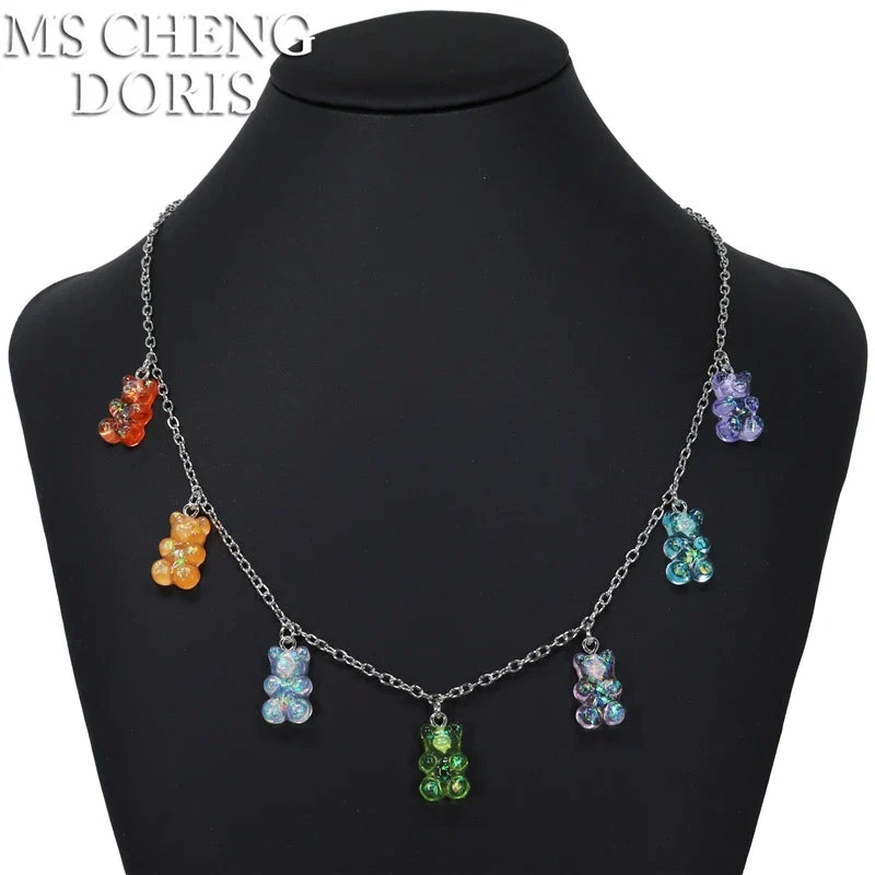 33 Styles Cute Resin Gummy Bear Chain Necklaces | Candy Color Pendant Jewelry for Women