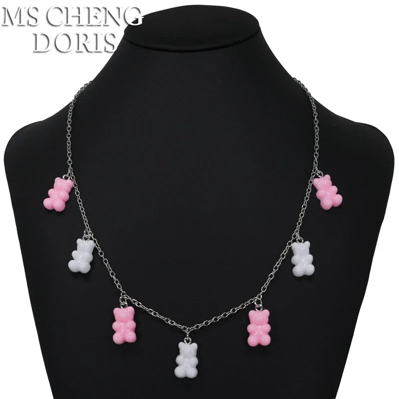 33 Styles Cute Resin Gummy Bear Chain Necklaces | Candy Color Pendant Jewelry for Women
