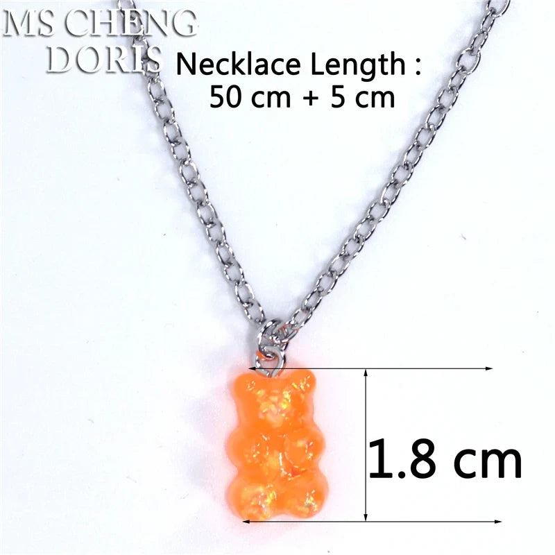 33 Styles Cute Resin Gummy Bear Chain Necklaces | Candy Color Pendant Jewelry for Women