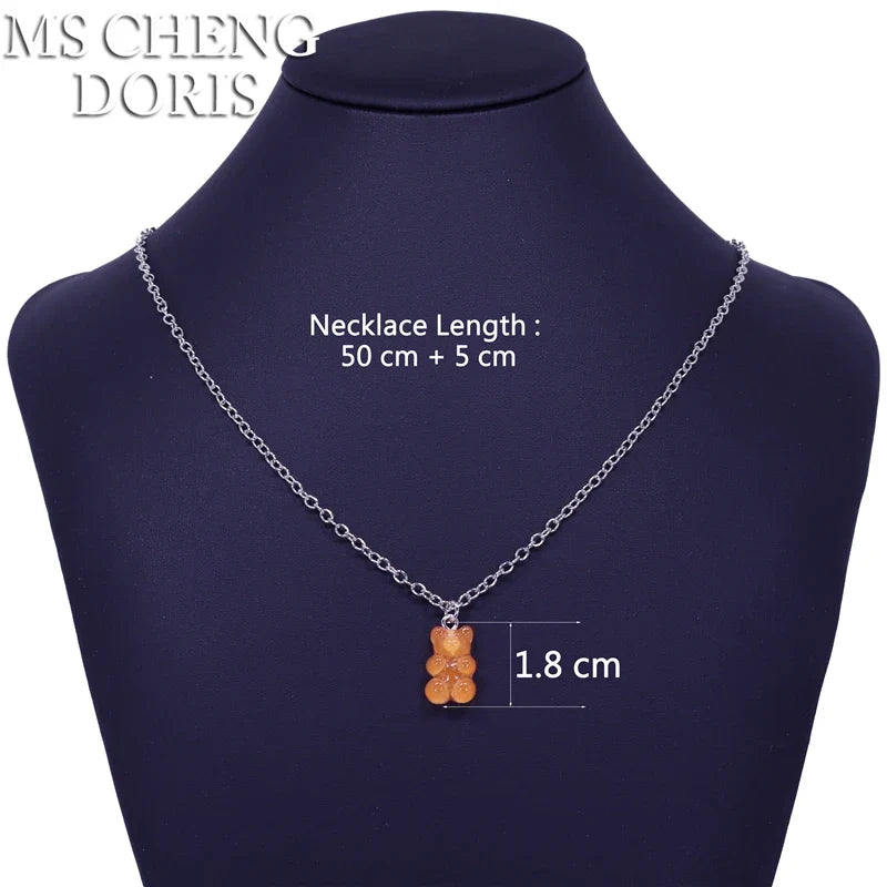 33 Styles Cute Resin Gummy Bear Chain Necklaces | Candy Color Pendant Jewelry for Women