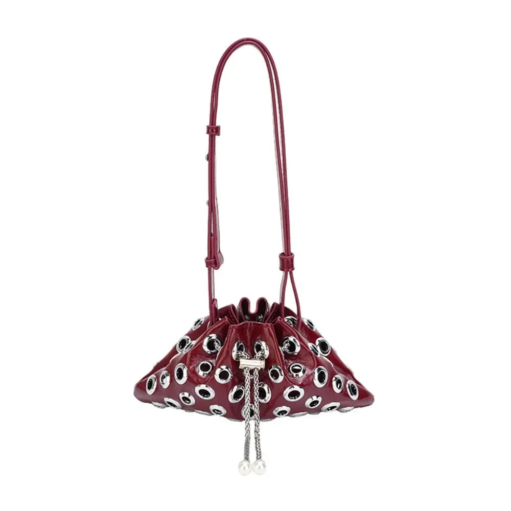 Portable Metal Stud Rivet Shoulder Bag Spicy Girl Chain Y2k Underarm Bag Punk Style Handbag Drawstring Crossbody Bag Daily