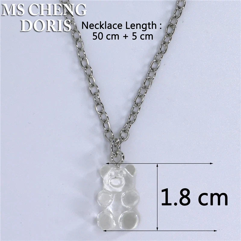 33 Styles Cute Resin Gummy Bear Chain Necklaces | Candy Color Pendant Jewelry for Women