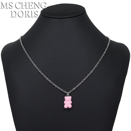 33 Styles Cute Resin Gummy Bear Chain Necklaces | Candy Color Pendant Jewelry for Women