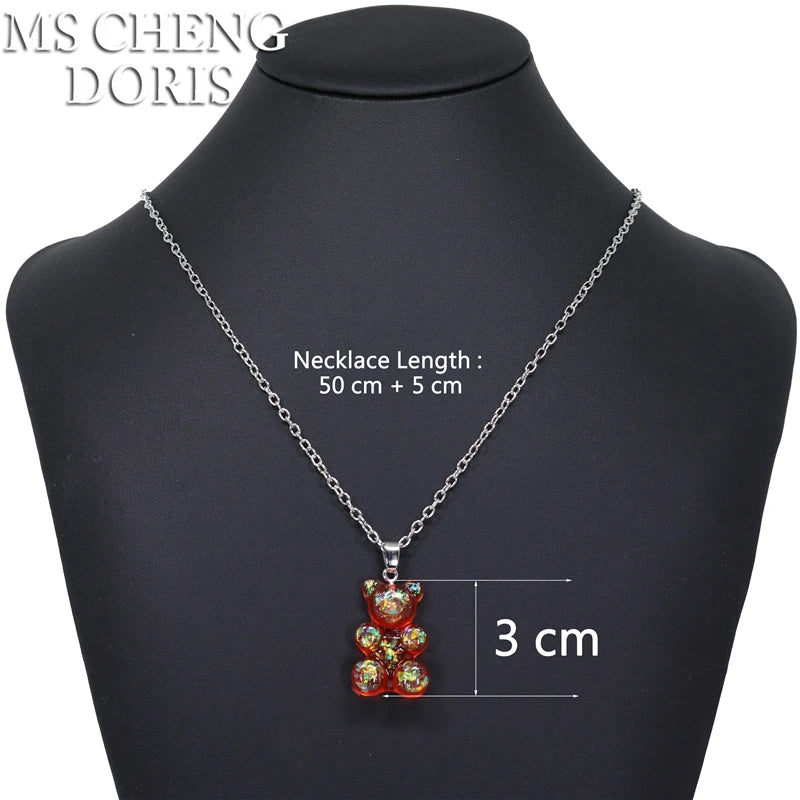 33 Styles Cute Resin Gummy Bear Chain Necklaces | Candy Color Pendant Jewelry for Women