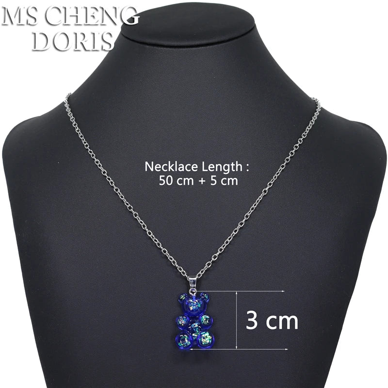 33 Styles Cute Resin Gummy Bear Chain Necklaces | Candy Color Pendant Jewelry for Women
