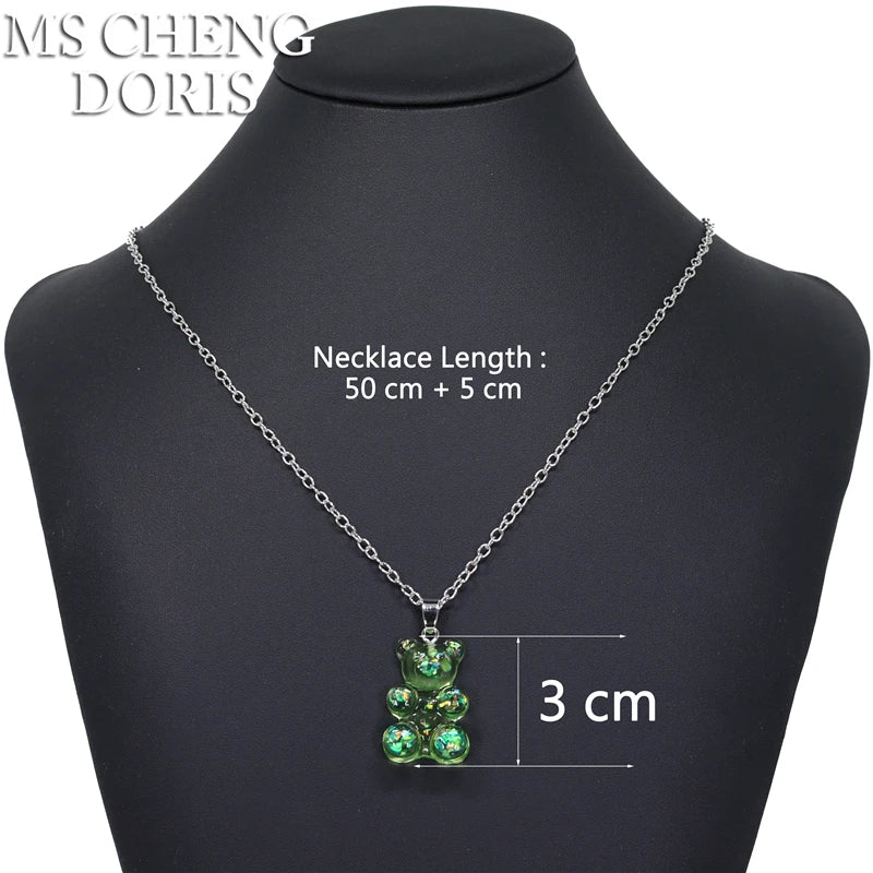 33 Styles Cute Resin Gummy Bear Chain Necklaces | Candy Color Pendant Jewelry for Women
