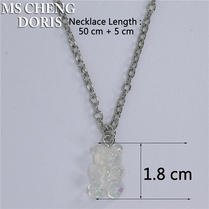 33 Styles Cute Resin Gummy Bear Chain Necklaces | Candy Color Pendant Jewelry for Women