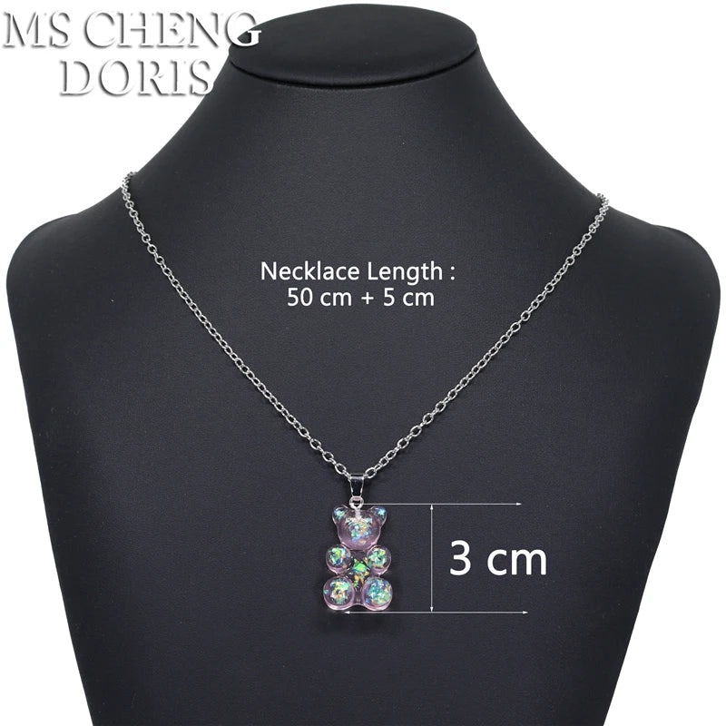 33 Styles Cute Resin Gummy Bear Chain Necklaces | Candy Color Pendant Jewelry for Women