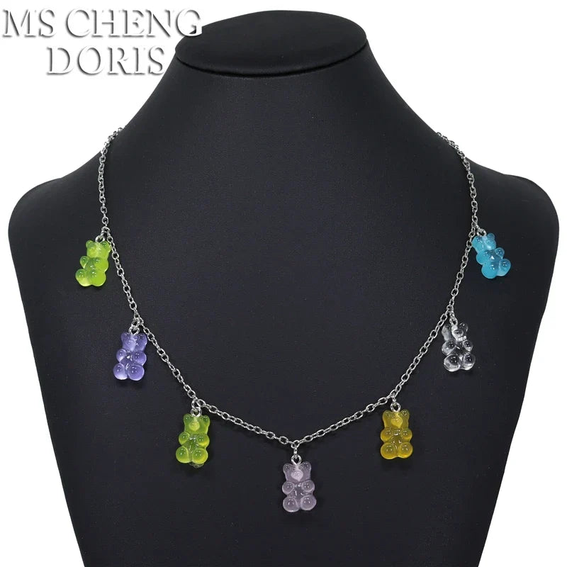 33 Styles Cute Resin Gummy Bear Chain Necklaces | Candy Color Pendant Jewelry for Women