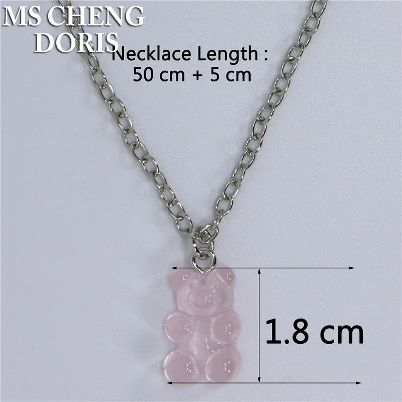 33 Styles Cute Resin Gummy Bear Chain Necklaces | Candy Color Pendant Jewelry for Women