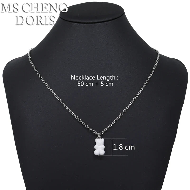 33 Styles Cute Resin Gummy Bear Chain Necklaces | Candy Color Pendant Jewelry for Women