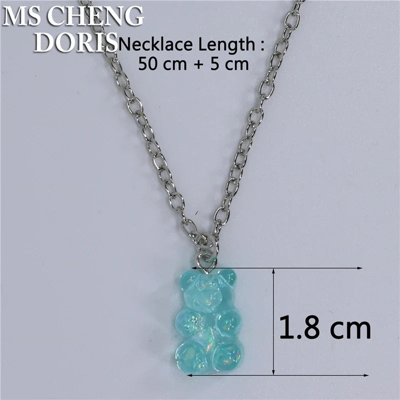 33 Styles Cute Resin Gummy Bear Chain Necklaces | Candy Color Pendant Jewelry for Women