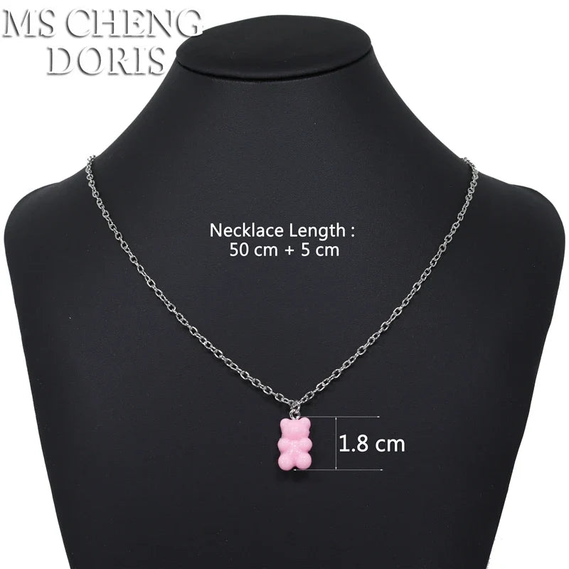 33 Styles Cute Resin Gummy Bear Chain Necklaces | Candy Color Pendant Jewelry for Women