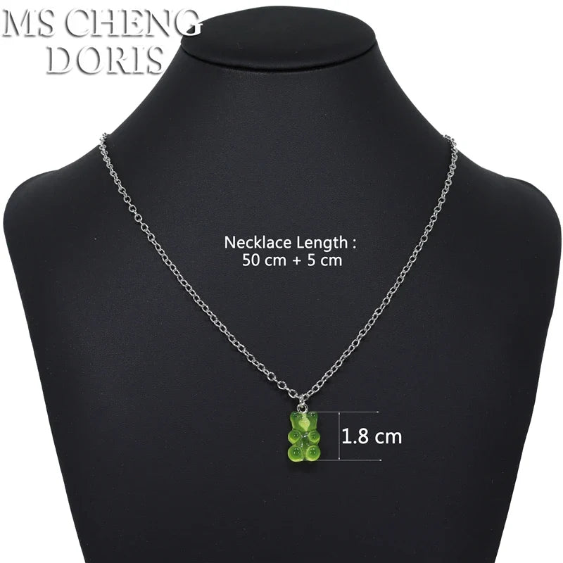 33 Styles Cute Resin Gummy Bear Chain Necklaces | Candy Color Pendant Jewelry for Women
