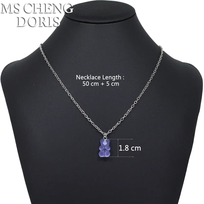 33 Styles Cute Resin Gummy Bear Chain Necklaces | Candy Color Pendant Jewelry for Women