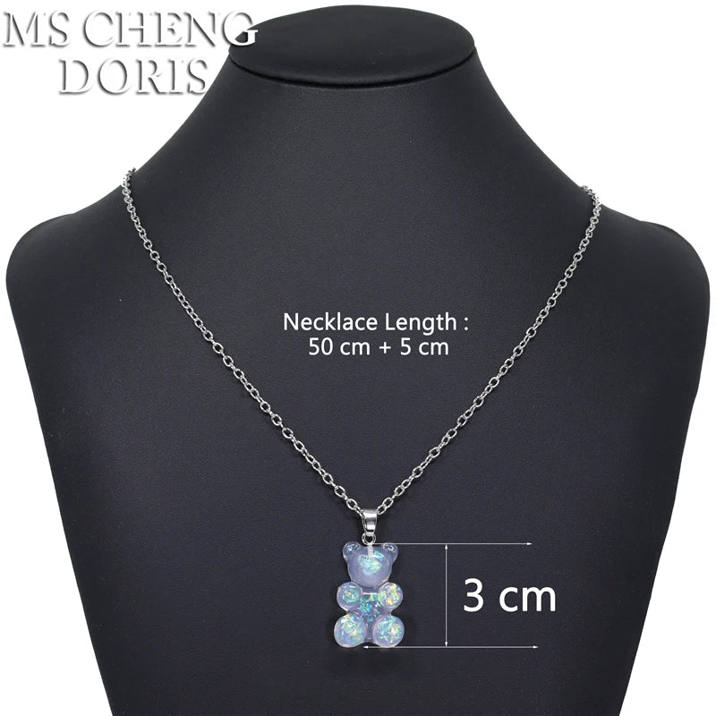 33 Styles Cute Resin Gummy Bear Chain Necklaces | Candy Color Pendant Jewelry for Women