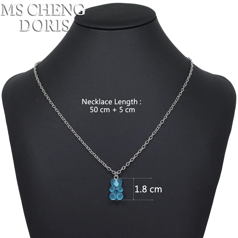 33 Styles Cute Resin Gummy Bear Chain Necklaces | Candy Color Pendant Jewelry for Women