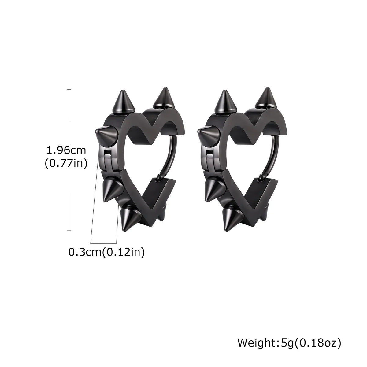 Exaggerated Spike Rivet Heart Stud Earrings | Stainless Steel Goth Punk Jewelry