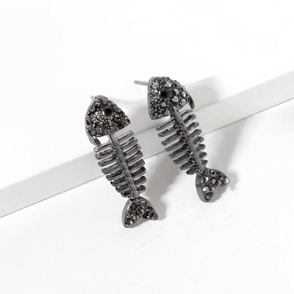 Rhinestone Crystal Paved Fishbone Stud Earrings