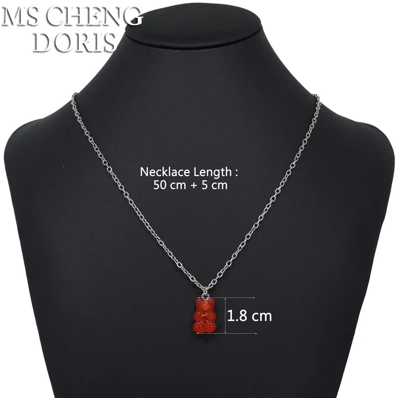 33 Styles Cute Resin Gummy Bear Chain Necklaces | Candy Color Pendant Jewelry for Women