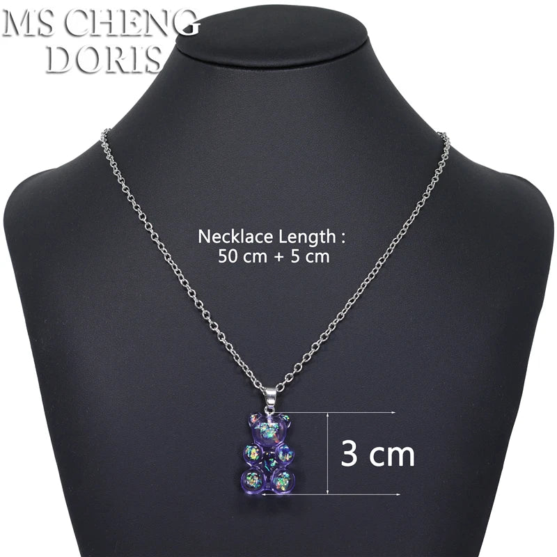 33 Styles Cute Resin Gummy Bear Chain Necklaces | Candy Color Pendant Jewelry for Women
