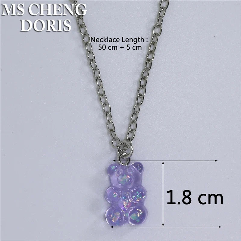 33 Styles Cute Resin Gummy Bear Chain Necklaces | Candy Color Pendant Jewelry for Women