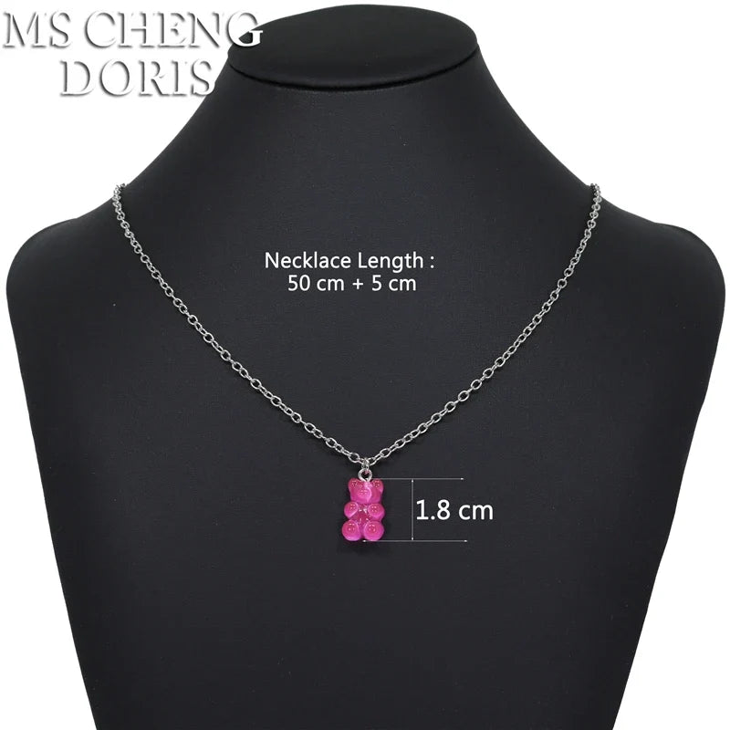 33 Styles Cute Resin Gummy Bear Chain Necklaces | Candy Color Pendant Jewelry for Women
